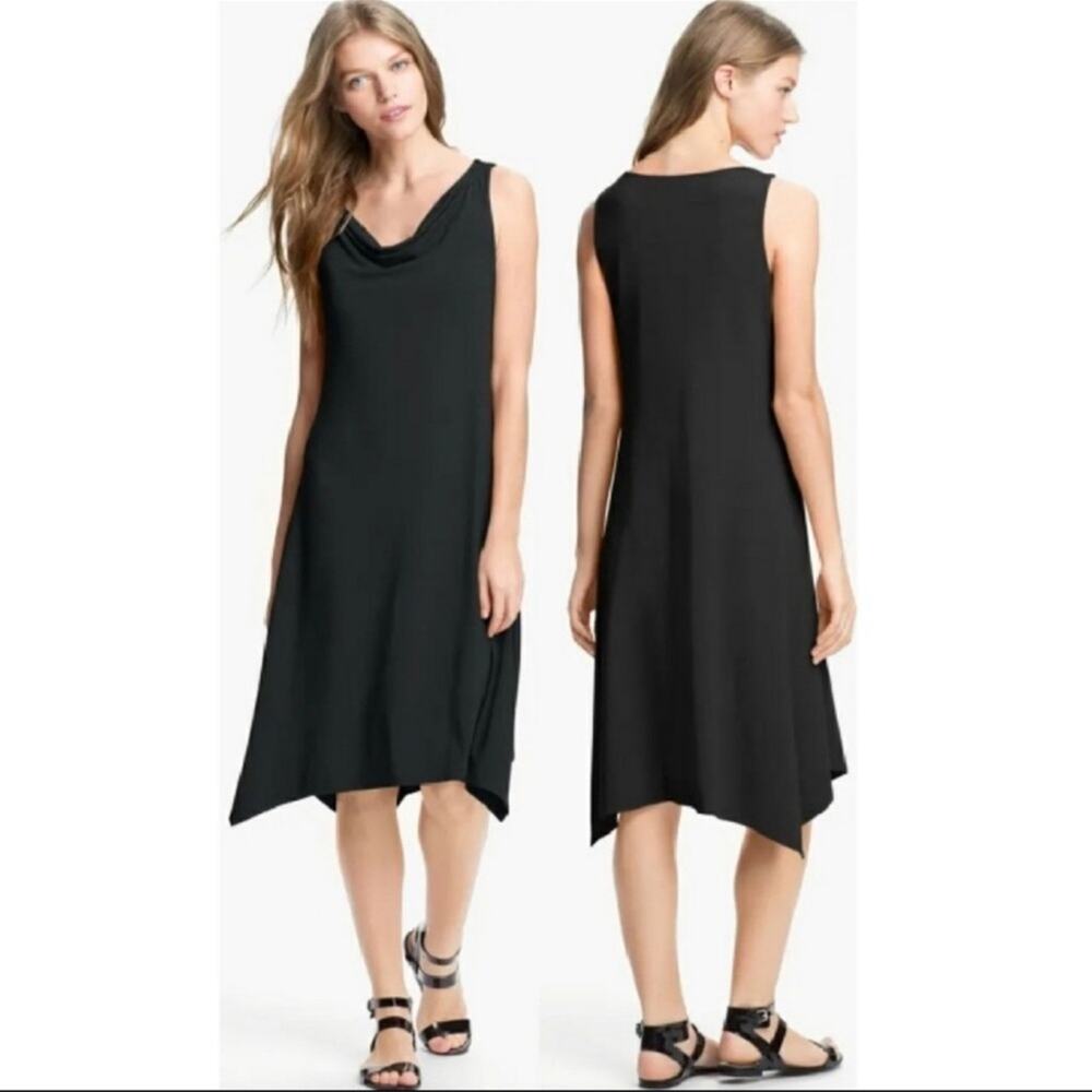 Eileen Fisher Cowl Neck Handkerchief Hem Sleeveless Jersey Dress size S